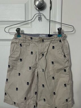 Place Beige Shorts with Navy Skull Embroidery